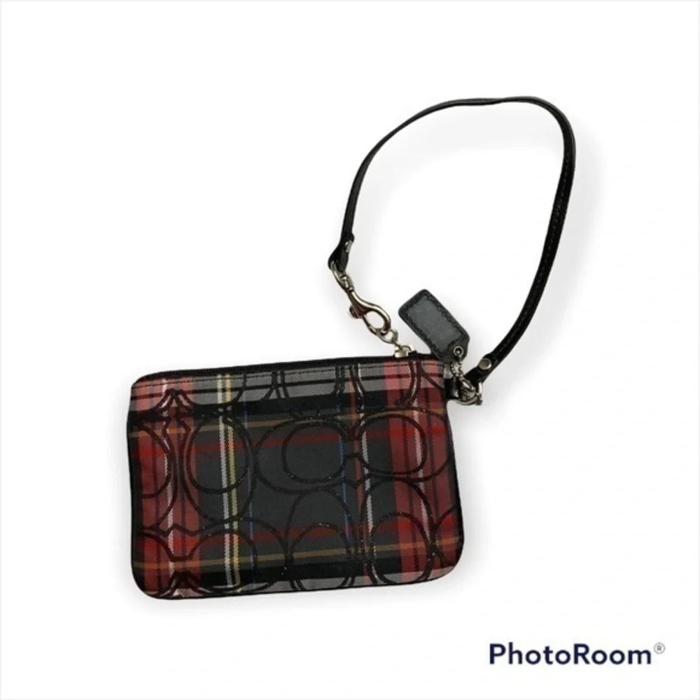 Coach red plaid signature c wristlet